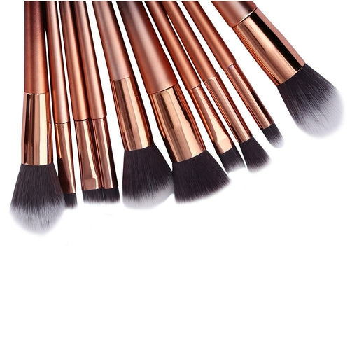 10-Piece Professional Makeup Brush Set – Synthetic Fibre, Aluminium Ferrule