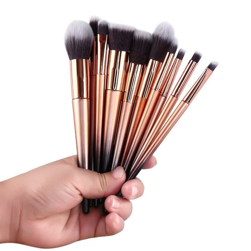 10-Piece Professional Makeup Brush Set – Synthetic Fibre, Aluminium Ferrule