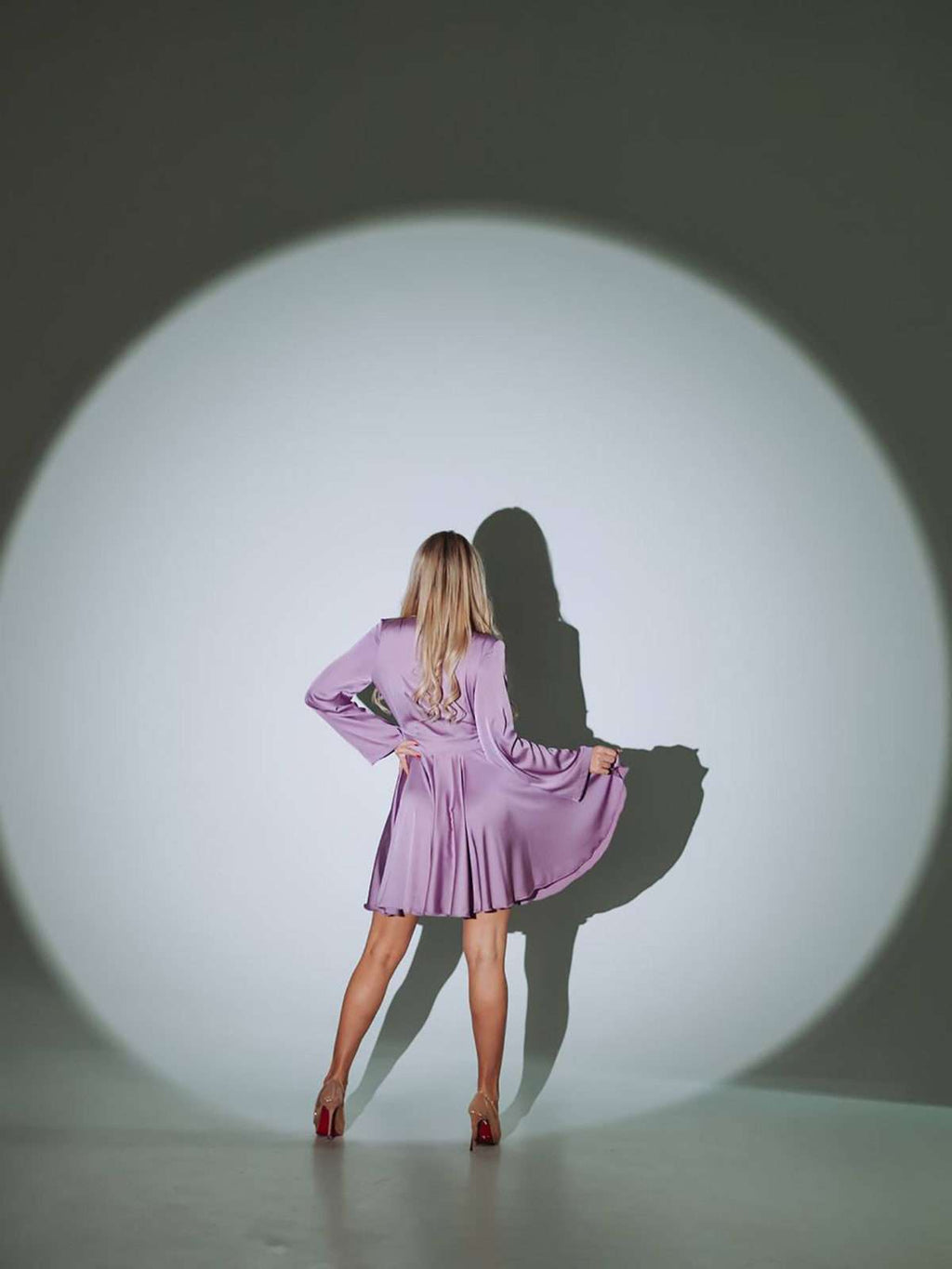 Satin Wrap Mini Dress – Double Circle Skirt, Long Sleeves, Elegant Evening & Party Dress