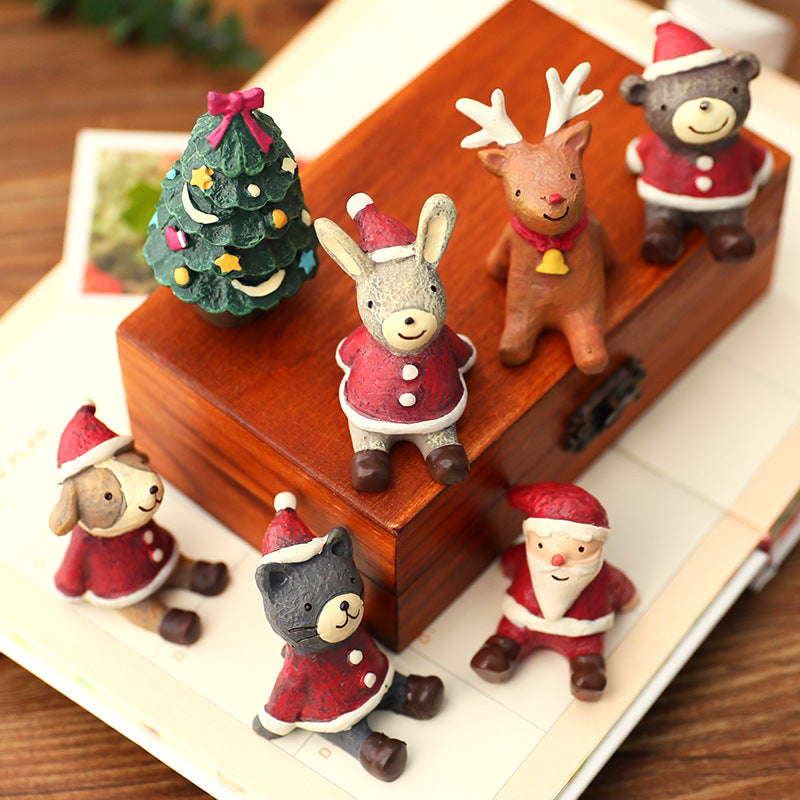 Christmas Tree Elk Doll Ornaments Set – Resin Cute Festive Decorations, Scene Décor Gift