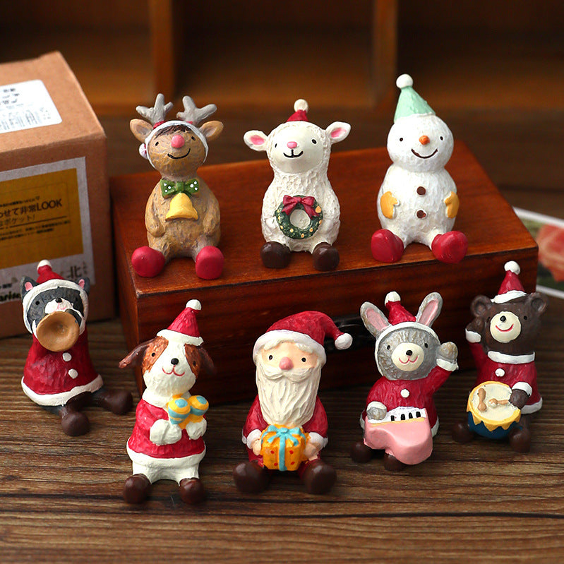 Christmas Tree Elk Doll Ornaments Set – Resin Cute Festive Decorations, Scene Décor Gift