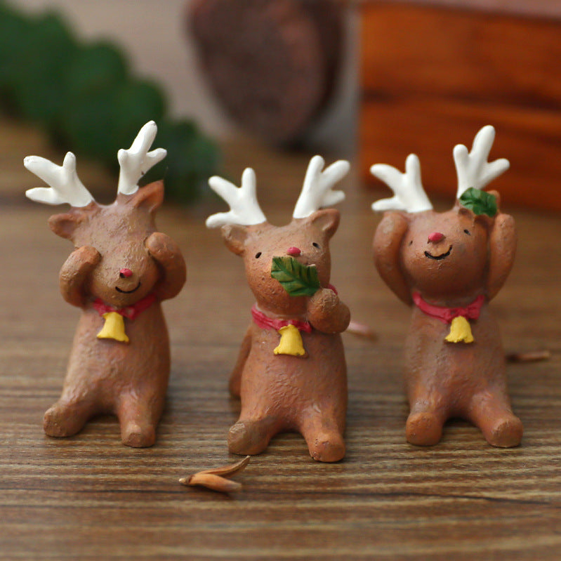 Christmas Tree Elk Doll Ornaments Set – Resin Cute Festive Decorations, Scene Décor Gift