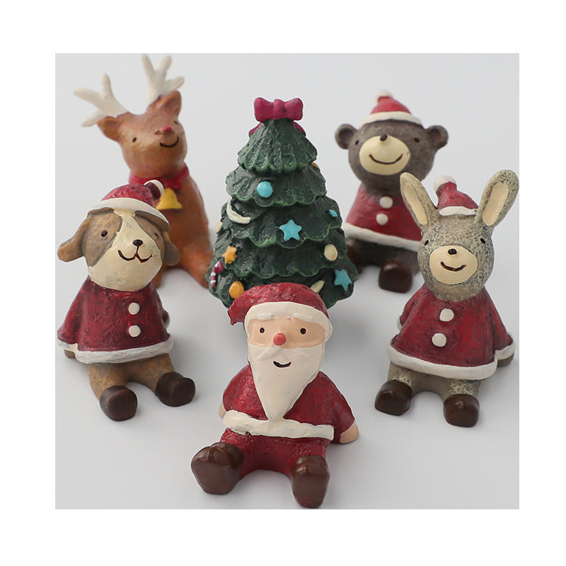 Christmas Tree Elk Doll Ornaments Set – Resin Cute Festive Decorations, Scene Décor Gift