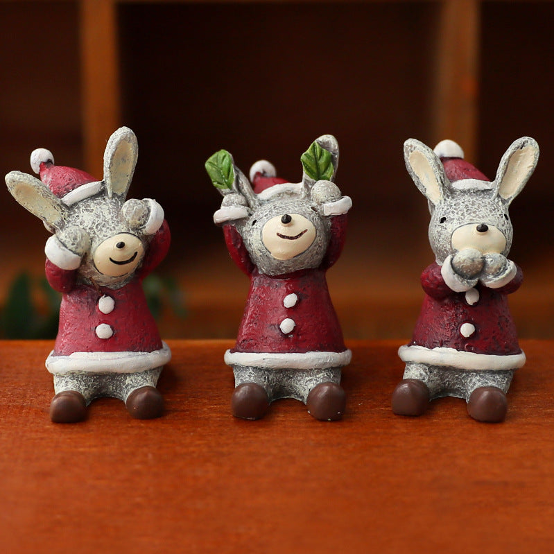 Christmas Tree Elk Doll Ornaments Set – Resin Cute Festive Decorations, Scene Décor Gift