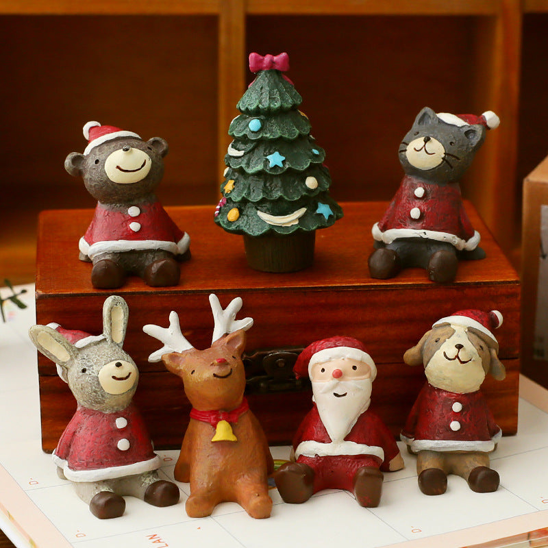 Christmas Tree Elk Doll Ornaments Set – Resin Cute Festive Decorations, Scene Décor Gift