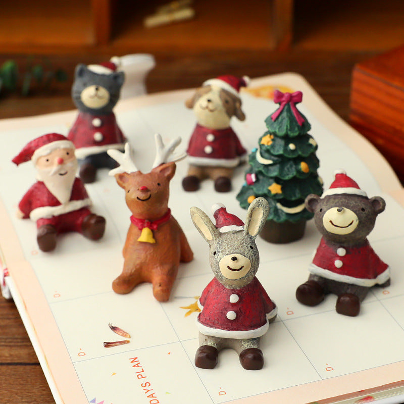Christmas Tree Elk Doll Ornaments Set – Resin Cute Festive Decorations, Scene Décor Gift