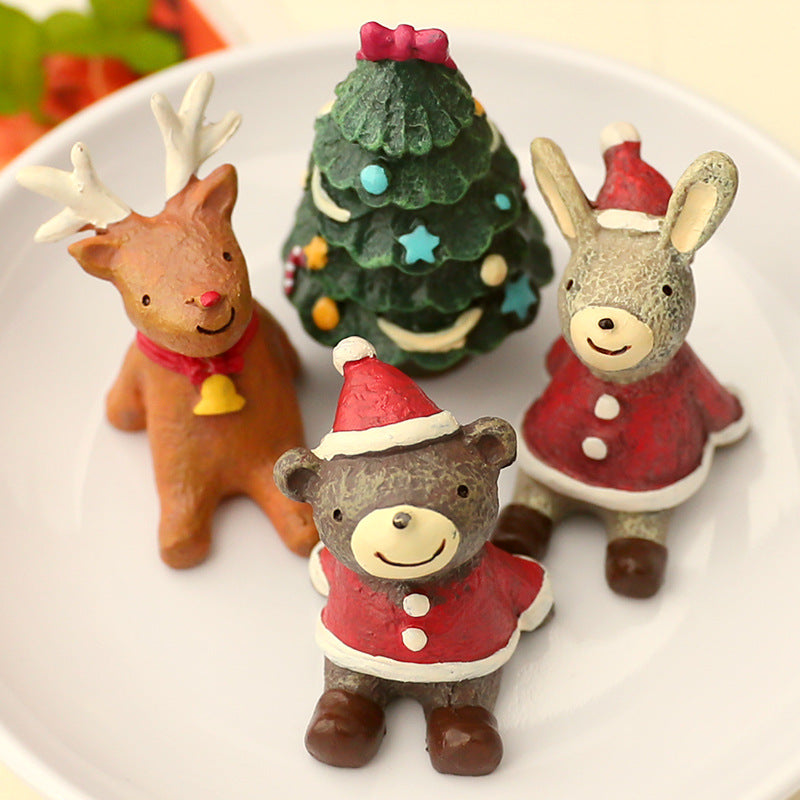Christmas Tree Elk Doll Ornaments Set – Resin Cute Festive Decorations, Scene Décor Gift