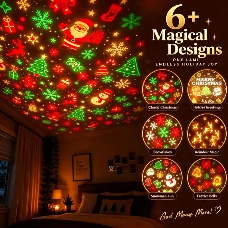 USB Christmas Projector Night Light – 6+ Holiday Patterns, Flexible Tree Lamp, Bedroom & Ceiling Décor