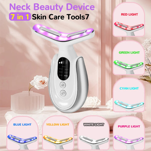 7-Colour LED Face & Neck Massager – Rechargeable, Heat Mode, Anti-Ageing