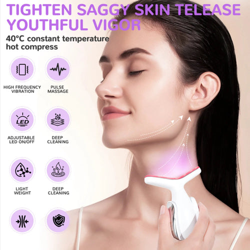 7-Colour LED Face & Neck Massager – Rechargeable, Heat Mode, Anti-Ageing