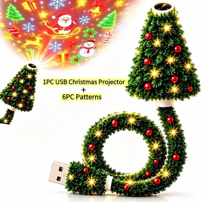 USB Christmas Projector Night Light – 6+ Holiday Patterns, Flexible Tree Lamp, Bedroom & Ceiling Décor