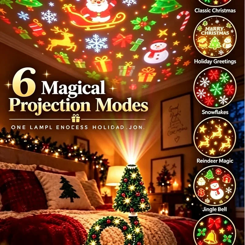 USB Christmas Projector Night Light – 6+ Holiday Patterns, Flexible Tree Lamp, Bedroom & Ceiling Décor