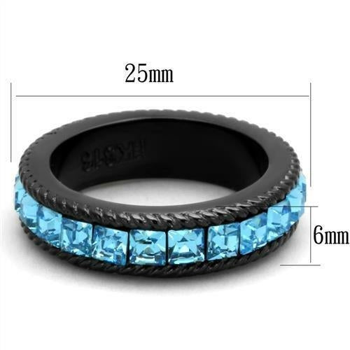 Black Ion Plated Stainless Steel Ring – Sea Blue Crystal, Top Grade, Unisex