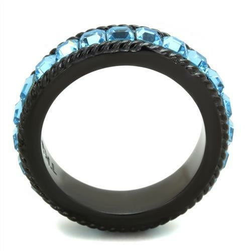 Black Ion Plated Stainless Steel Ring – Sea Blue Crystal, Top Grade, Unisex