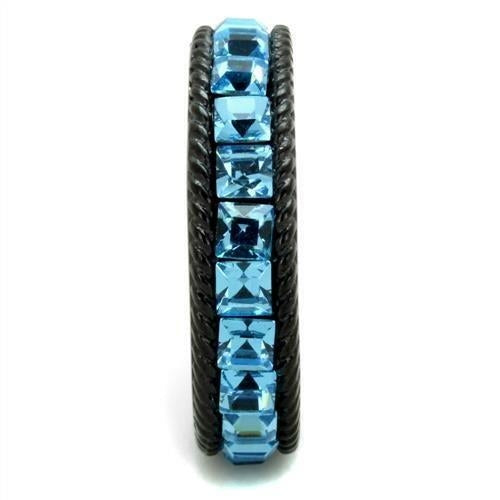 Black Ion Plated Stainless Steel Ring – Sea Blue Crystal, Top Grade, Unisex
