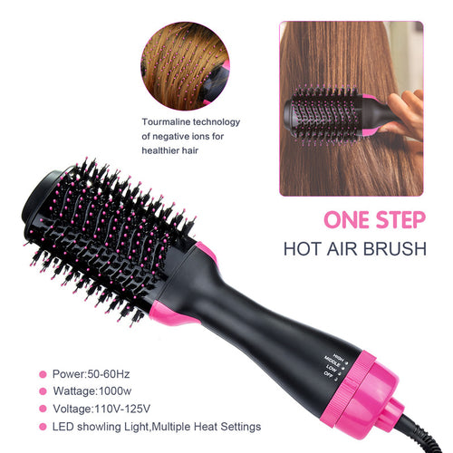 2-in-1 Hot Air Brush Hair Dryer – Ionic, 1000W, 3 Heat Settings, UK Plug