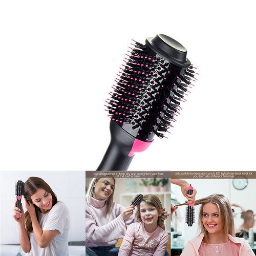 2-in-1 Hot Air Brush Hair Dryer – Ionic, 1000W, 3 Heat Settings, UK Plug